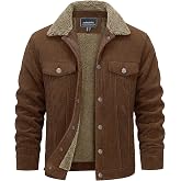 CRYSULLY Men's Corduroy Jacket Sherpa Lined Winter Cargo Warm Coats | Classic Trucker Turn-Down Collar Coat,Warm Windproof Snap Closure Cotton Jacket,with 5 Pockets,Suitable For Casual Work Daily