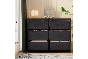 GcdPai Dresser with 6 Fabric Drawer Stand Desktop Sturdy Metal Plastic Support Tube Cube Storage Cabinet for Bedroom Organiza