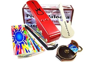 Pick-a-Palooza DIY Guitar Pick Punch Mega Gift Pack - the Premium Guitar Pick Maker - Includes Leather Key Chain Pick Holder, 15 Pick Strips and a Pick File - Red