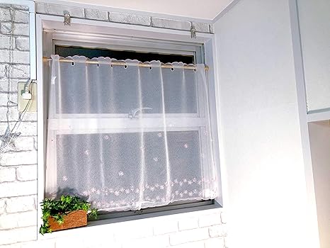 Amazon Cloth Shop 布や カフェ カーテン 小窓用 幅 約 100x丈70m ボイル刺繍 ピンク カフェカーテン オンライン通販