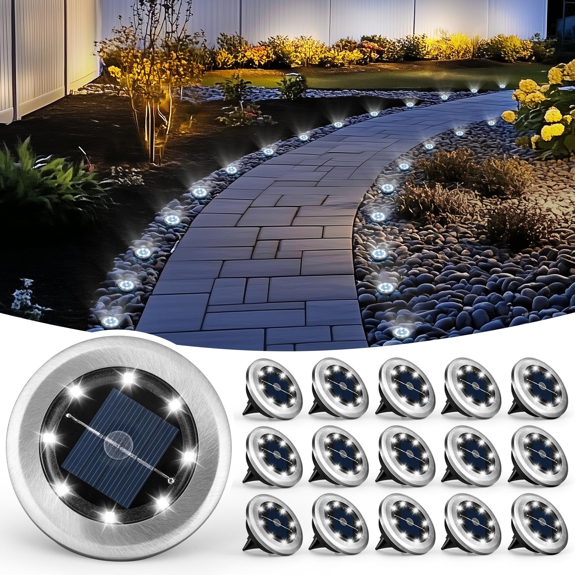 PATIOWIN Mini Solar Ground Lights, 16 Pack Solar
