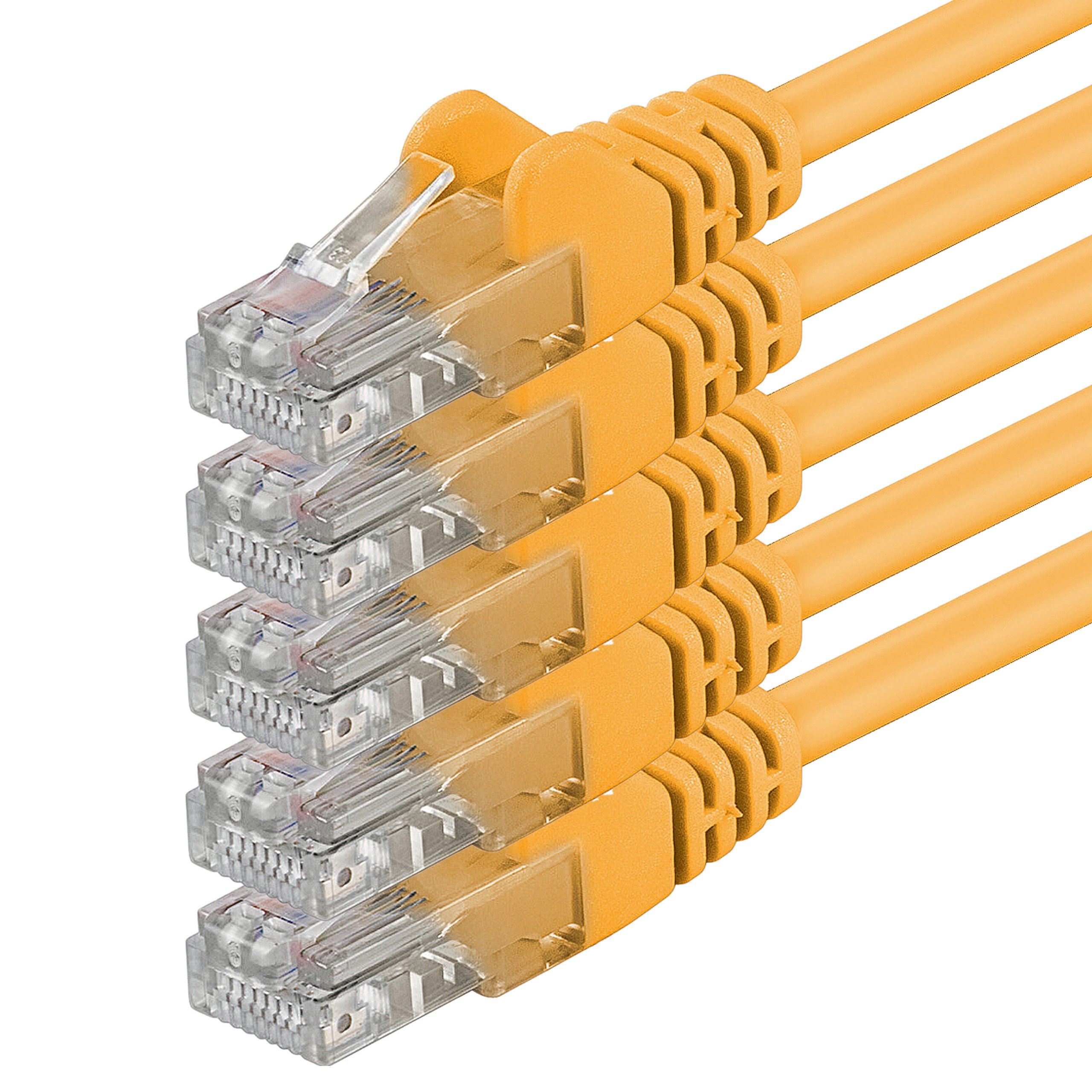 1aTTack.de 10m - yellow - 5 pieces - (PACK) - CAT.6 CAT6 Ethernet LAN network cable 1000 Mbit/s patch cable