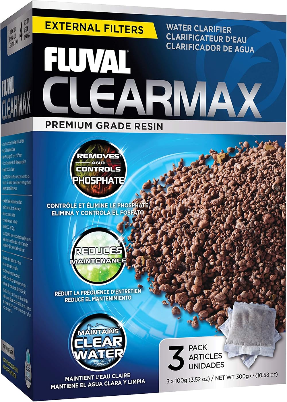 Fluval Clear Max Phosphate Remover 300g 3 x 100g Treats 100L Brown