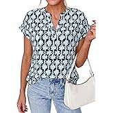 PRETTYGARDEN Womens Floral Print Short Sleeve Summer Tops 2026 Trendy V Neck Loose Boho Shirts Casual Work Blouses