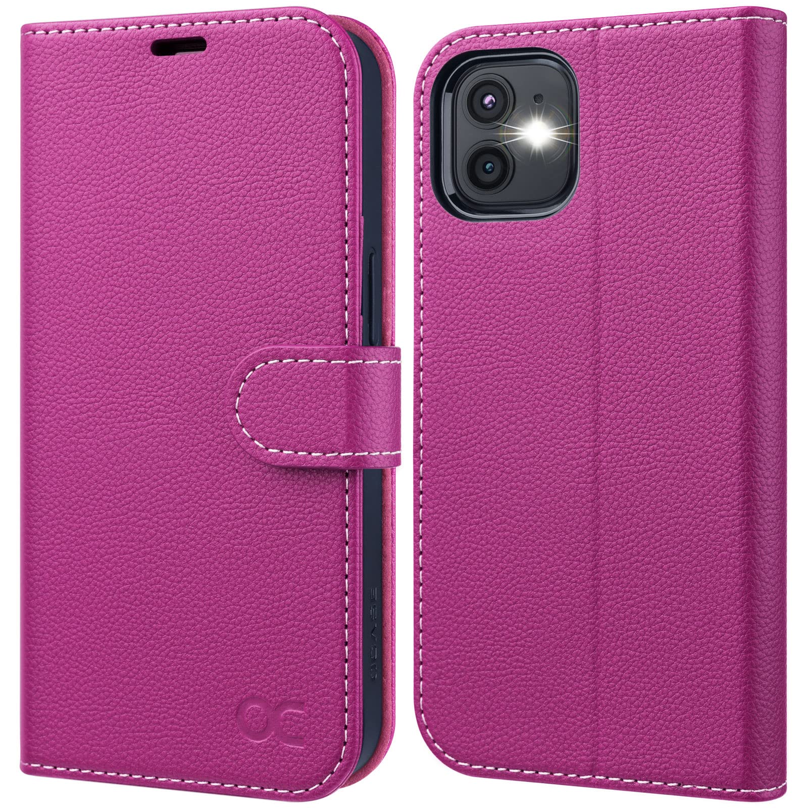 OCASE for iPhone 12/12 Pro Wallet Case,Premium PU Full Grain Non-Slip Leather Flip Phone Cover with[TPU Inner Shell][RFID Blocking][Card Holder] for iPhone 12 12Pro 6.1 Inch,Rose Litchi