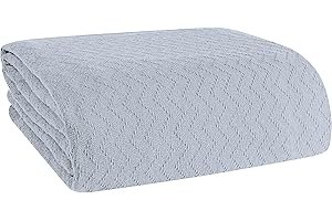 ELVANA HOME BELIZZI HOME 100% Cotton Bed Blanket, Breathable Thermal Blanket Twin Size, Soft Chevron 60''x90'', Perfect for Layering Any All Season, Light Grey