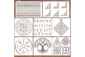 Keluna Viking Stencils for Painting - 8 Pcs Reusable Celtic Border Crafts Templates Tree of Life Stencils for Painting on Wood Wall Art Craft Canvas Fabric Rock