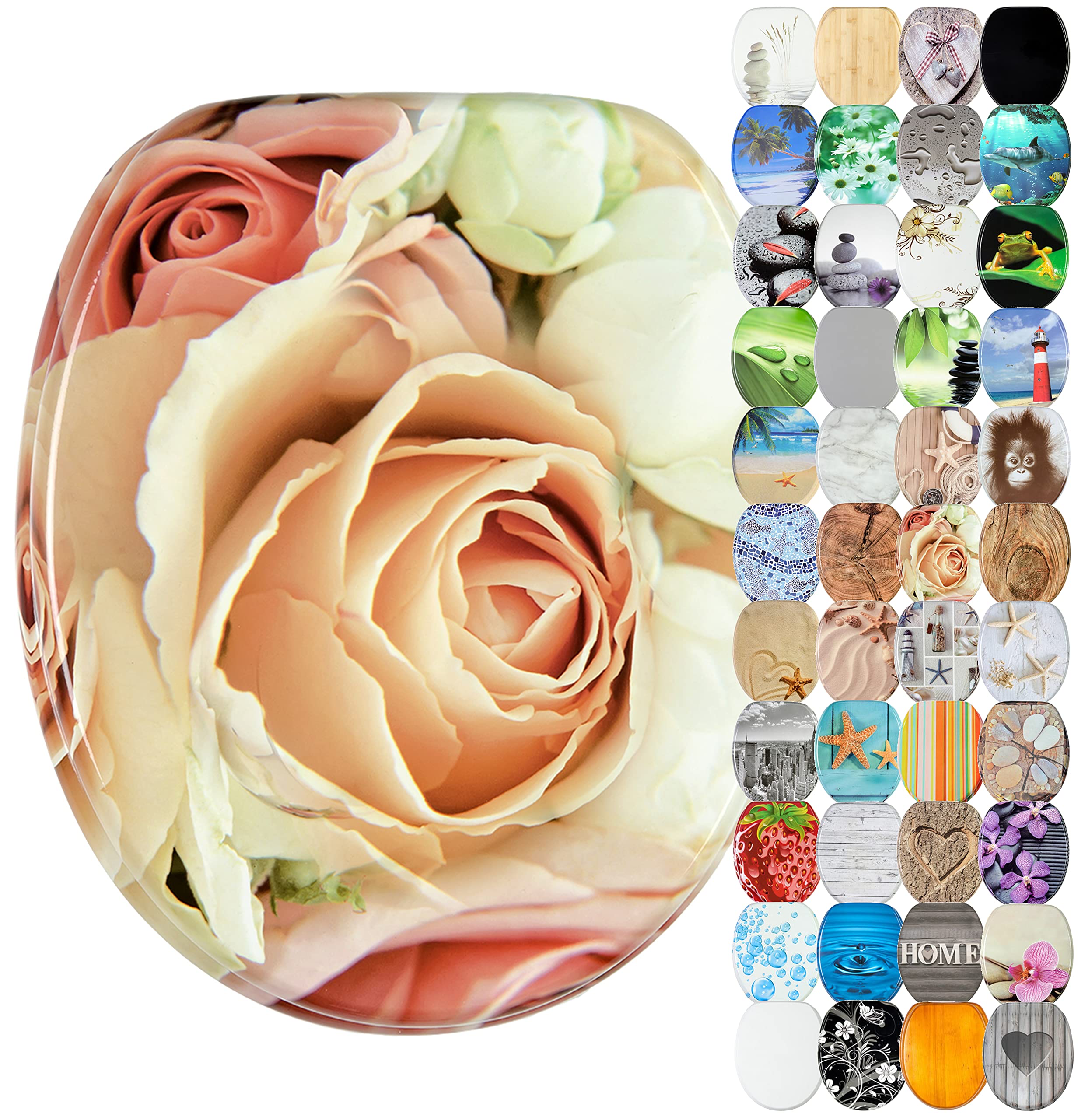 Sanilo Soft Close Toilet Seat, Stable Hinges, Easy to Mount, Wooden Toilet Seat Pink Rose