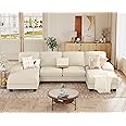 JUMMICO Sectional Couches for Living Room, U Shaped Couch with Chenille Fabric, 4 Seat Modern Sofa with Removable Pillows for Apartment and Small Space (Corduroy, Beige)