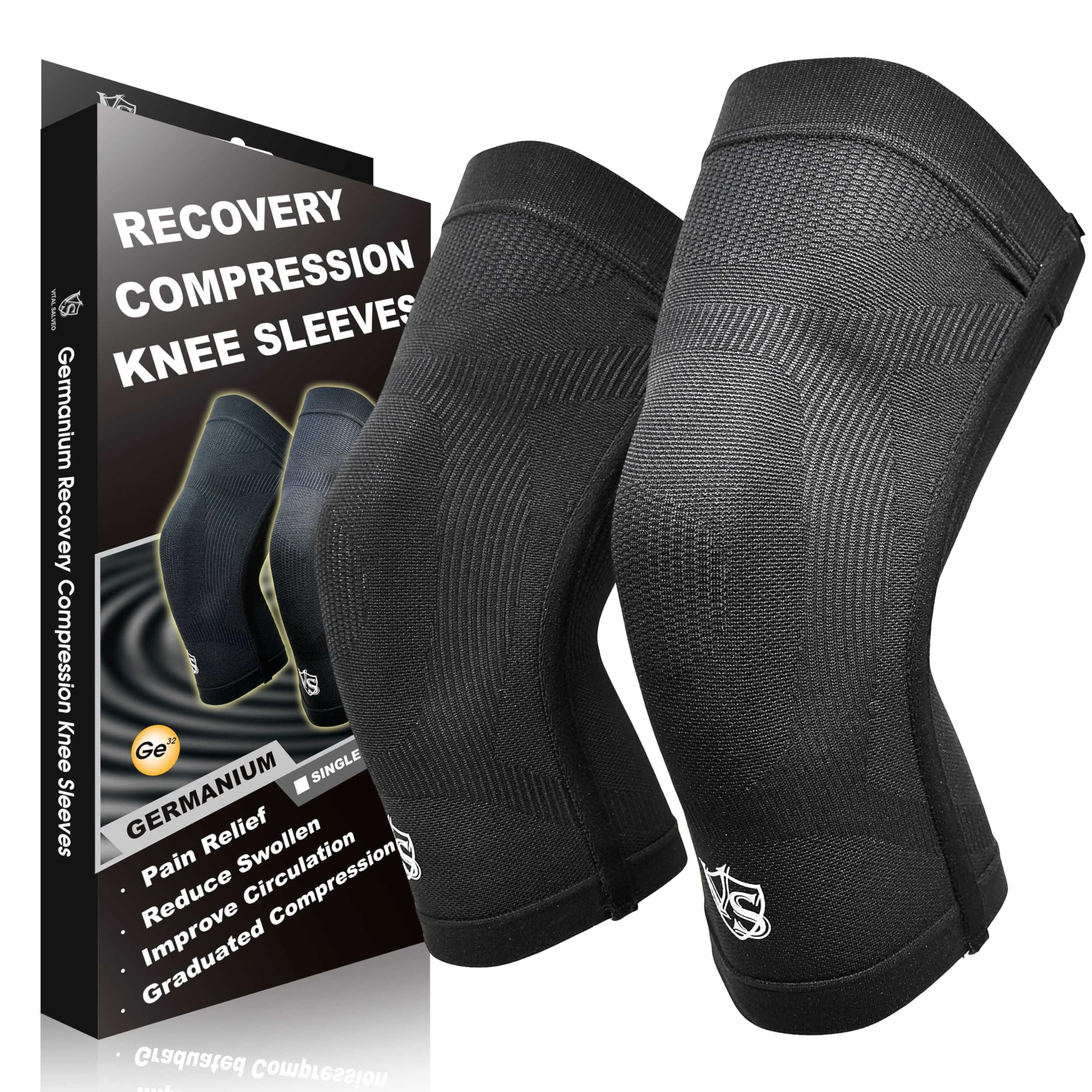 Vital Salveo-Best Recovery Compression Knee Support Sleeve for Man and Women Germanium Knee Brace for Running, Basketball, Hiking, Gym, Workout, Sports (1 Pair)-X-Large