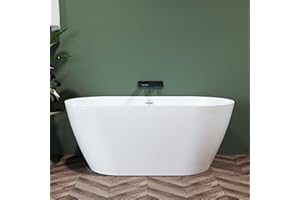FerdY Nauru 55" Acrylic Freestanding Bathtub, Gracefully Shaped Freestanding Soaking Bathtub, Glossy White cUPC Certified, Toe-Tap Chrome Drain and Classic Slotted Overflow Included