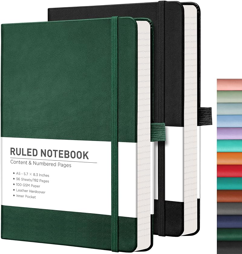 RETTACY A5 Lined Hardcover Notebook 2-Pack 376 Pages 100gsm