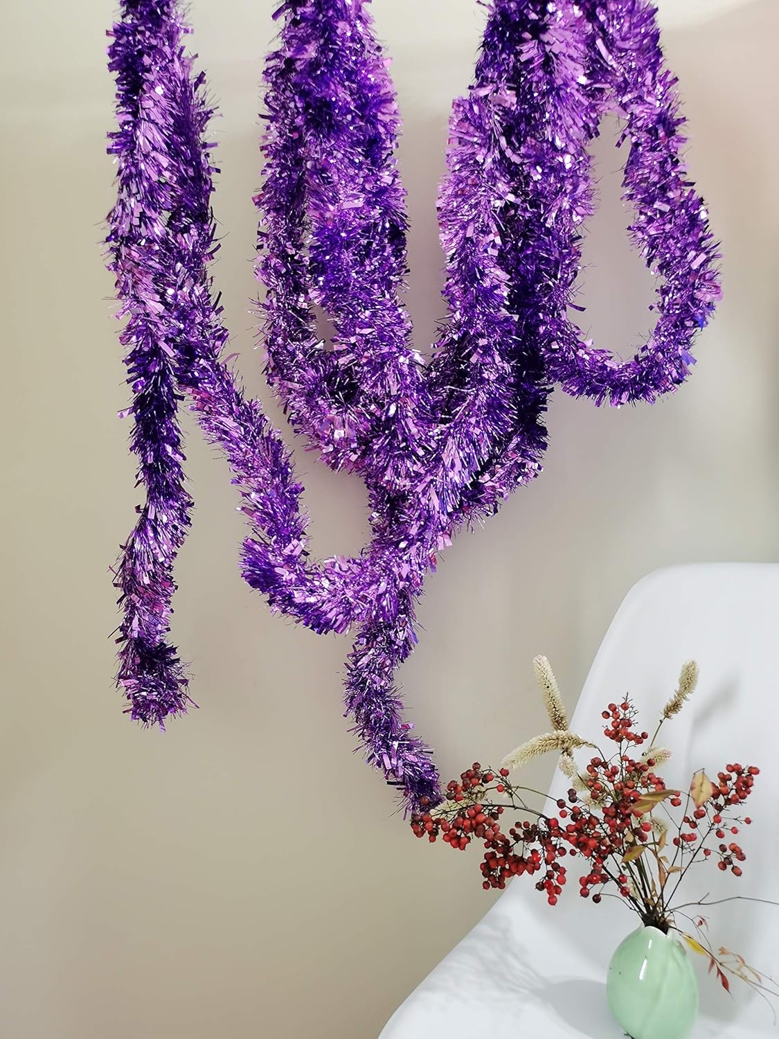 Christmas Tinsel Garland, 33 Feet Artificial Purple Bunting