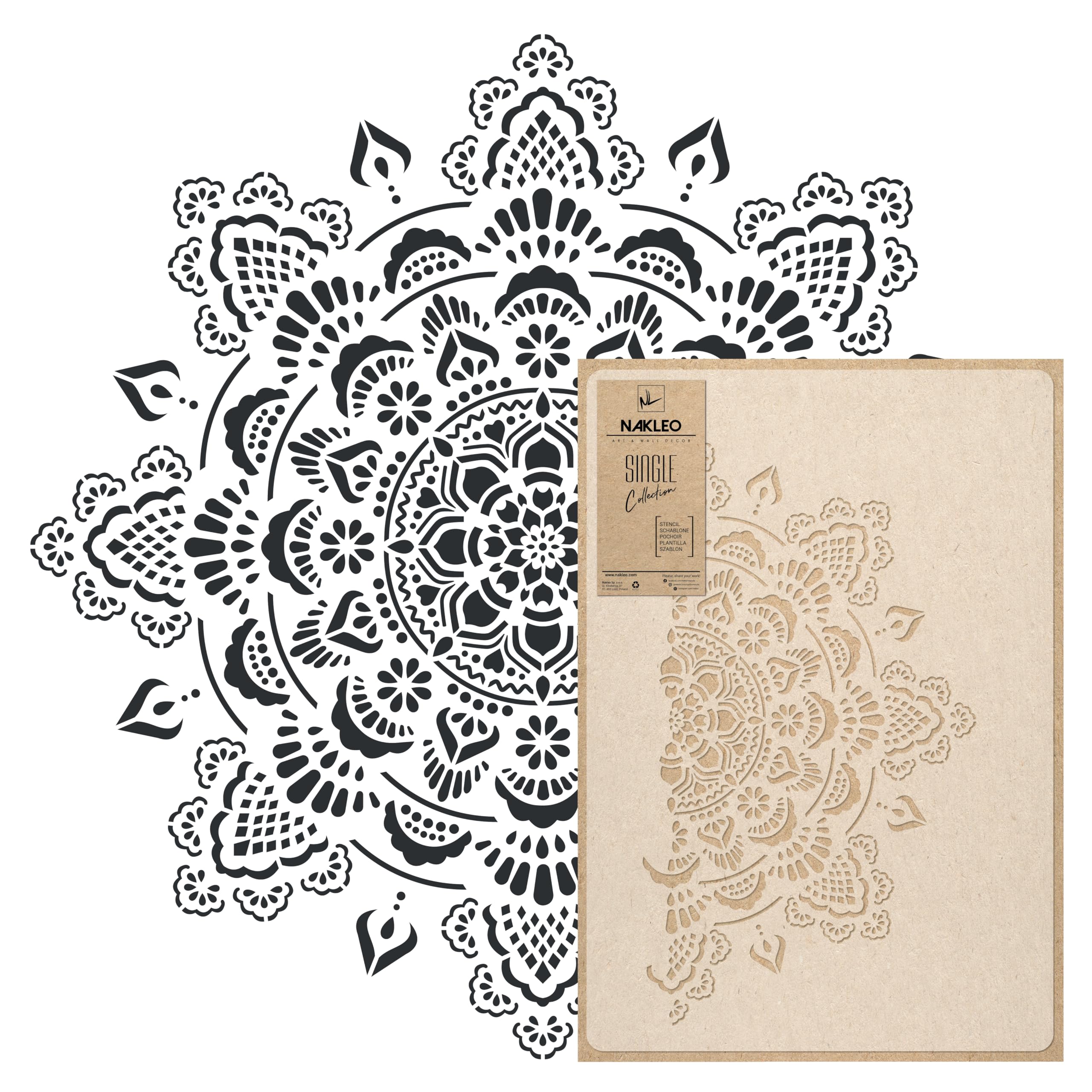 NAKLEO Large Mandala Painting Stencil, Diameter 59cm, Reusable Boho Mandala Stencil Plastic Template for Craft DIY Geometric Pattern for Painting, Wall Floor, Wood, Fabric, Furniture — image 1