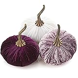 Set of 3 Velvet 6.25 Inch Pumpkins, jewel tone