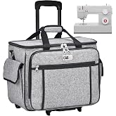 CAB55 Rolling Sewing Machine Case, Detachable Rolling Sewing Machine Carrying Case on Wheels, Trolley Tote Bag with Removable Bottom Wooden Board for Most Standard Sewing Machine and Accessories