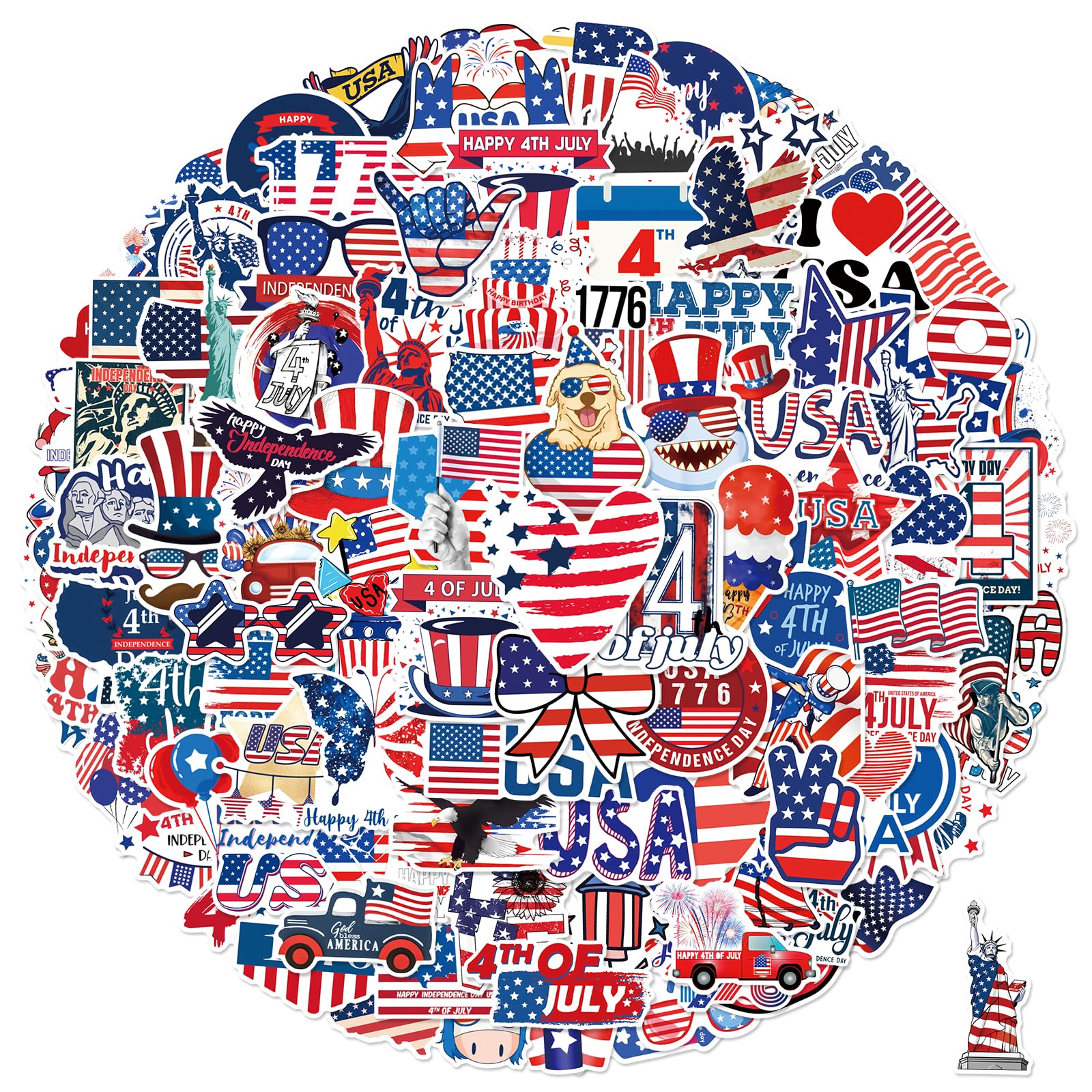 XZENTIRA 100 PCS 4th of July Stickers - Patriotic Vinyl Stickers for Decorations and Water Bottles