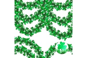 STZMAMIL 33 FT St Patricks Day Tinsel Garland St Patricks Day Decorations Shamrock Garland Clover Green Twist Metallic Hanging St Patrick's Day Garland for Indoor Outdoor Irish Party Decor