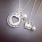The love between mother & daughter is forever Mother and Daughter Necklace Set - Hand Stamped Necklace Set