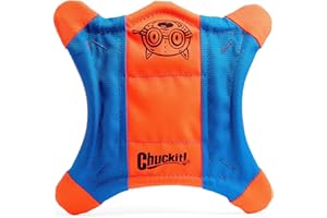 Chuckit! Flying Squirrel Fetch Dog Toy - Water Floating Flyer - Soft and Durable Polyester Canvas Construction - For Small Dogs - Size Small - 8.25-inch Diameter - Pack of 1 - Orange and Blue