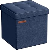 SONGMICS Storage Ottoman Foldable 30x30 cm Foot Stool Midnight Blue LSF028Q52