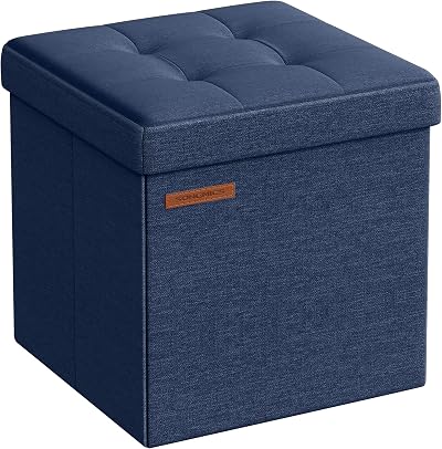 SONGMICS Storage Ottoman Foldable 30x30 cm Foot Stool Midnight Blue LSF028Q52