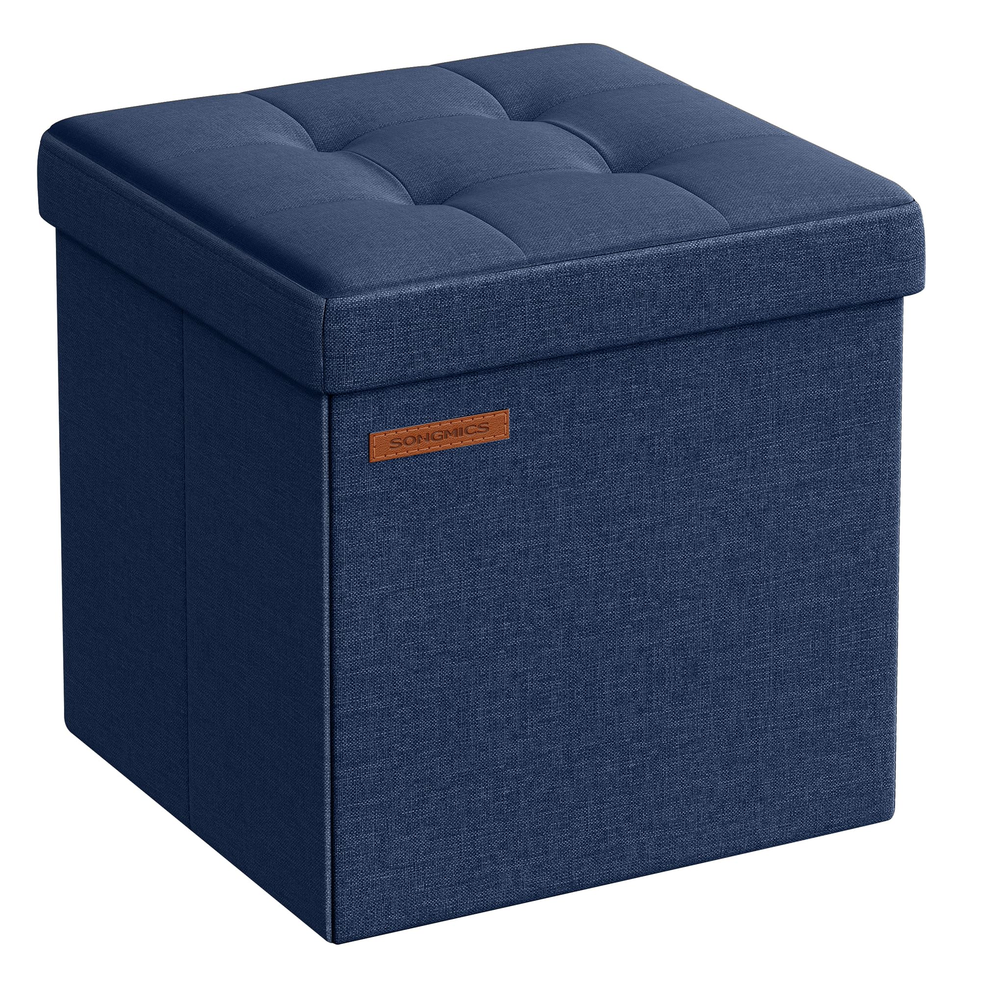 SONGMICS Storage Ottoman, Foldable Small Ottoman Foot Rest, 30 x 30 cm Foot Stool, Ottoman with Storage, Load up to 130 kg, for Living Room, Bedroom, Dorm, Midnight Blue LSF028Q52
