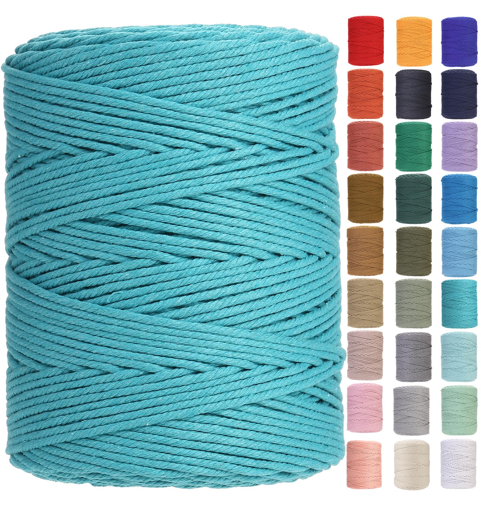 GOHOF Macrame Cord 4mm x 310m Premium Cotton Rope, 4 Strand Twisted Soft Material for Macrame Art Without Chemicals (Lake Green)