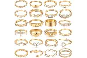 FAXHION 25 PCS Gold Stackable Rings Set for Women, Simple Twist Knuckle Finger Ring Trendy, Dainty Stacking Statement Thumb Rings Pack Jewelry Gift