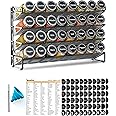 SpaceAid Spice Rack Organizer with 32 Spice Jars, 386 Spice Labels, Chalk Marker and Funnel Set for Cabinet, Countertop, Pantry, Cupboard or Door & Wall Mount - 32 Jars, 15.3" W × 10.8" H, Black