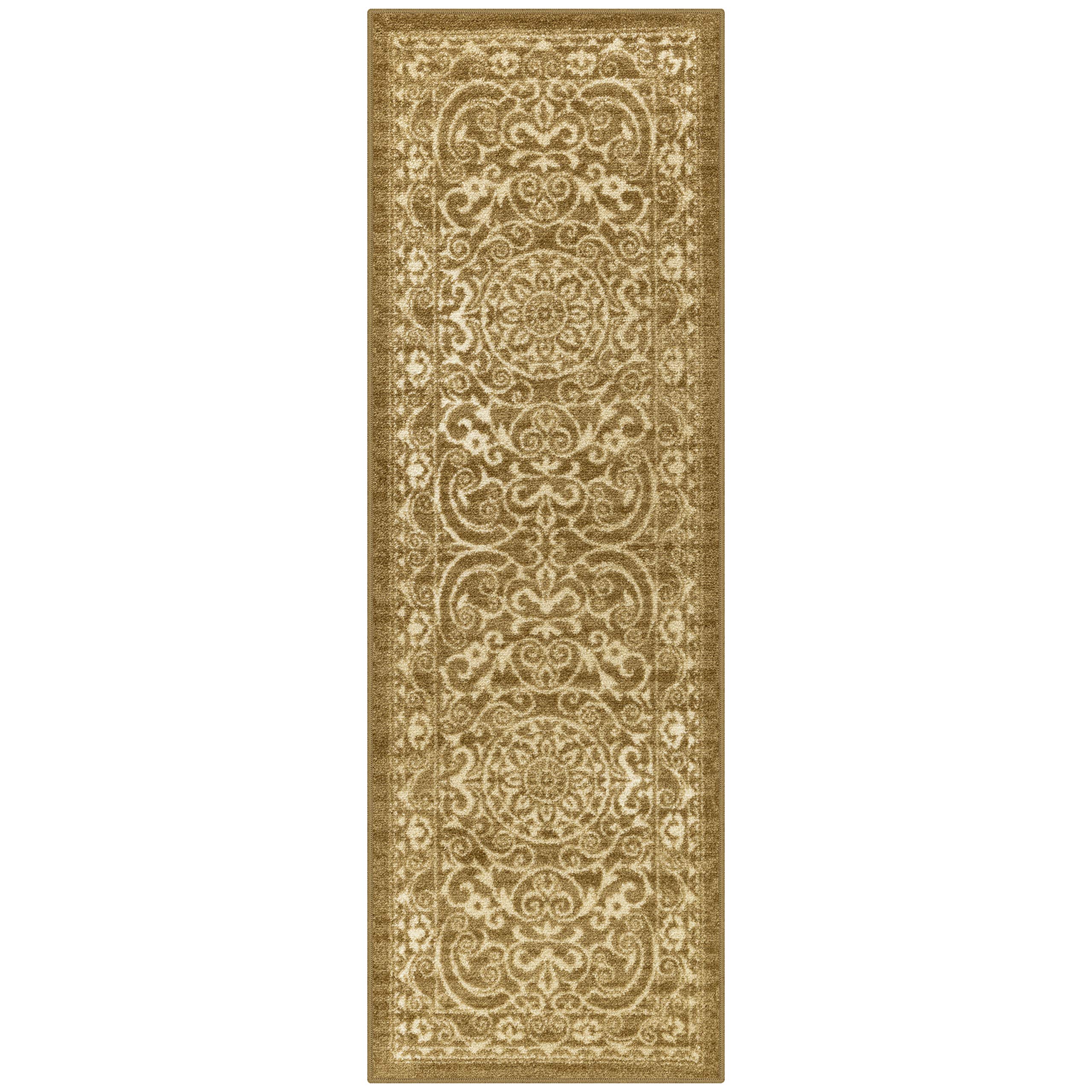 Maples Rugs Pelham Vintage Runner Rug Non Slip Washable Hallway Entry Carpet [Made in USA], 2 x 6, Khaki (AG4055701)