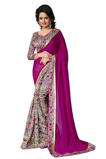 Oomph! Womens Georgette Saree with Blouse Piece