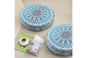 PRIMEPATIO Moroccan Floor Pillows for Adults, 2 Pack Outdoor Waterproof Floor Cushions Sitting, Boho Large Meditation Cushion Seating Bohemian, Mandala Seat Cushion, Round