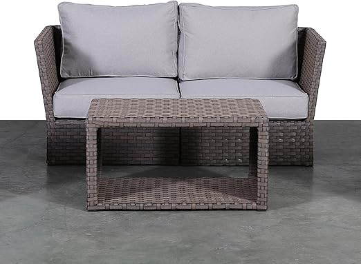 Amazon Com Living Source International Patio Sofa Set Weather Resistant Wicker Cushions Outdoor Patio Furniture Set No Assembly Required Cm 4428 Cup Holder Loveseat With Coffee Table Kitchen Dining