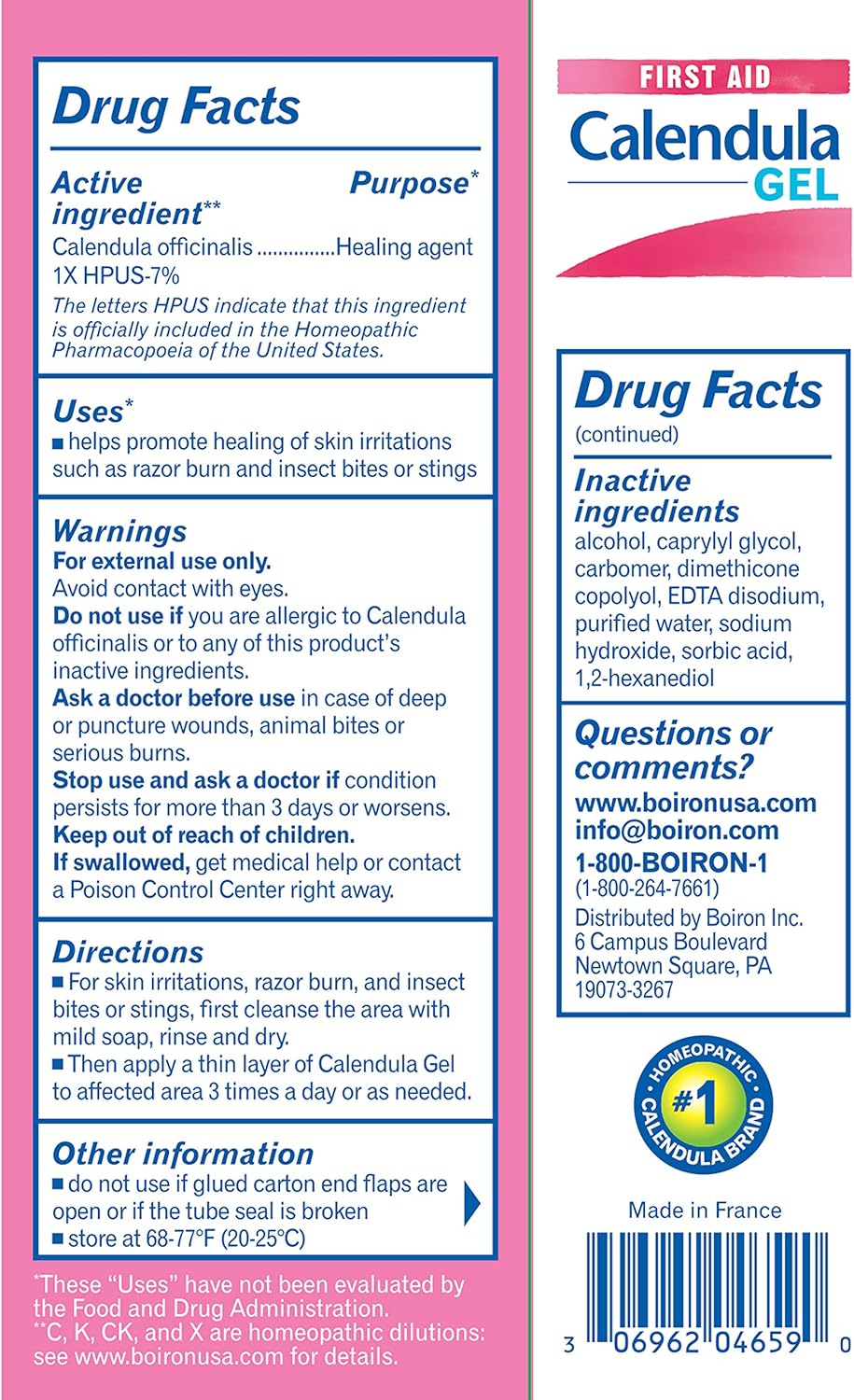 Boiron Calendula Gel, 2.6 Ounce, Topical First Aid Gel: Health & Personal Care
