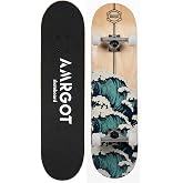 Amrgot Beginner Skateboards 31" x 8" Complete Skateboards for Kids Boys Girls Adults 7 Ply Maple Wood Double Kick Deck Recessed Standard Tri Skateboards