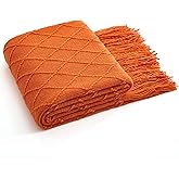 Counfeisly Acrylic Knitted Throw Blanket, Lightweight and Soft Cozy Decorative Woven Blanket with Tassels for Couch, Bed, Sofa, Travel, Suitable for All Seasons, 50 x 60 Inches, Orange