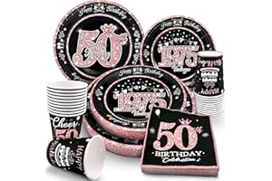 algpty 50th Birthday Decorations Rose Gold, Service for 30, Vintage 50th Birthday Party Supplies Includes Rose Gold 1975 Plates, Napkins,Cups, Plates and Napkins for Women