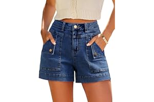 Eddoyee Jean Shorts for Women Denim Y2k High Waist Stretchy Shorts Sexy Summer Booty Shorts with Pockets