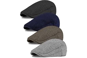 KUTTOR 4 Pieces Men's Herringbone Flat Newsboy Hat Classic Newsboy Cap Trendy Flat Cap for Outdoor Daily Use