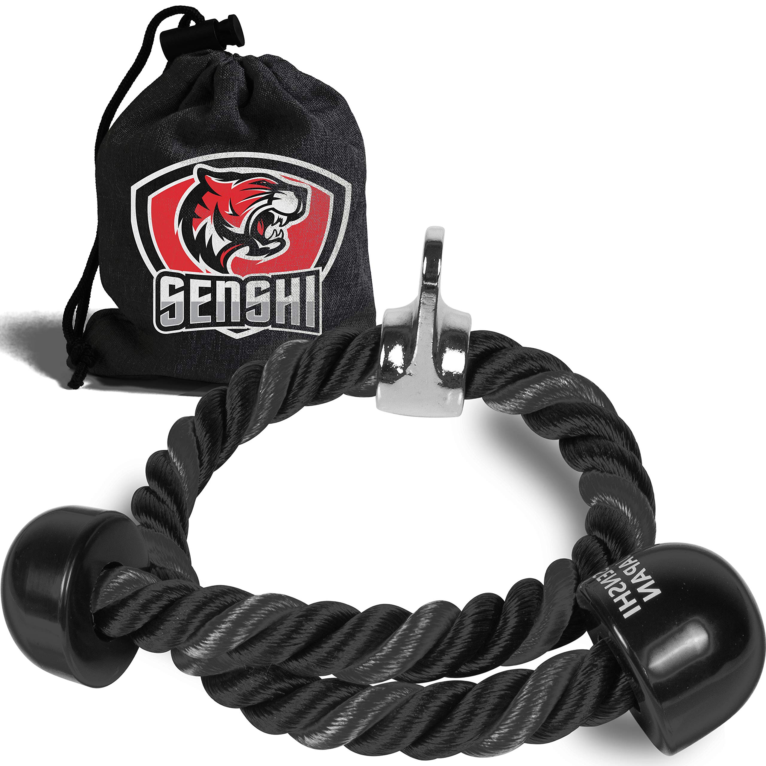 Senshi Japan 𝗘𝗫𝗧𝗥𝗔 𝗟𝗘𝗡𝗚𝗧𝗛 Tricep Rope XXL 36 inch Triceps Pulldown Rope Attachment For Cable Machine, Home Gym, Etc. | Tricep Extensions, Pull Downs, Workout Resistance Training (Black)