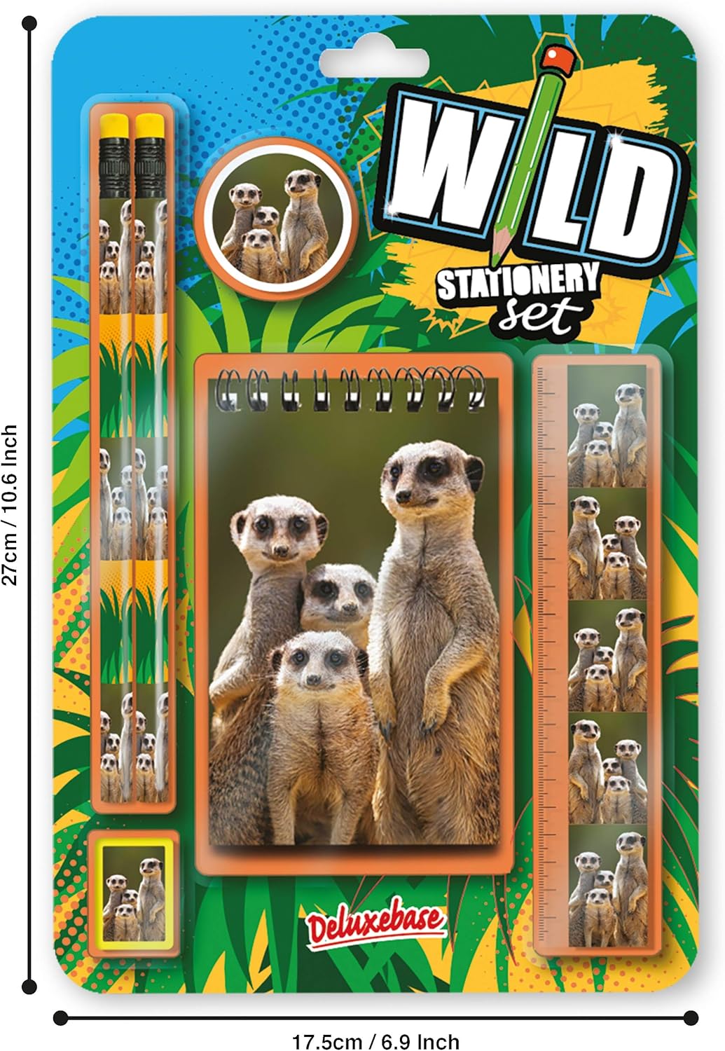 Deluxebase Wild Stationery Set, Meerkat, 6 Piece School Supplies Set including Notebook, 2 Pencils, Ruler - Image 3