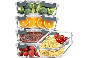 Pure Future 10-Piece Set (5-Pack, 36oz) Borosilicate Glass Food Storage Containers with Upgraded Detachable Locking Lids - Le