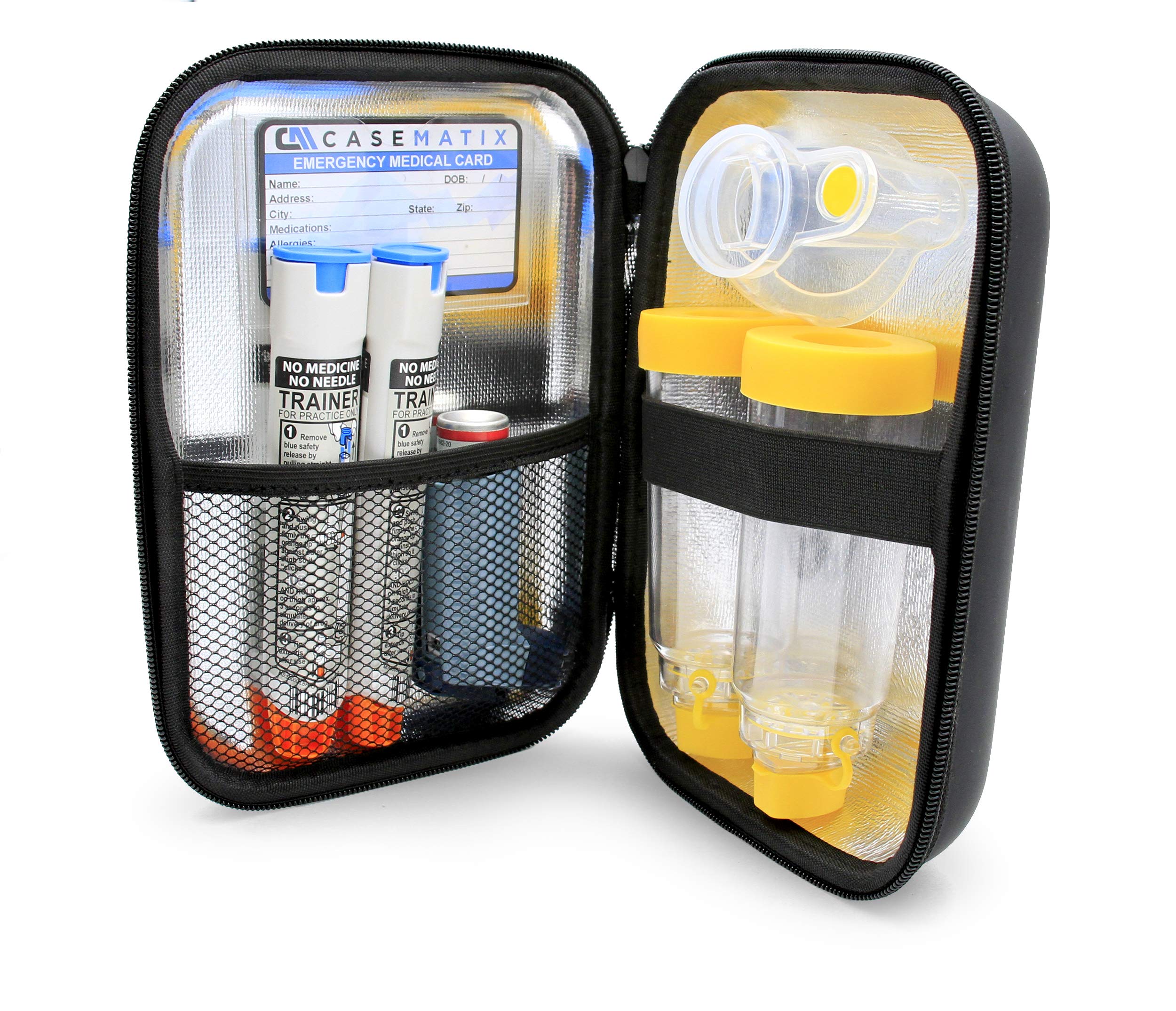 CASEMATIX Asthma Inhaler Case For Travel Fits Asthma Inhaler Spacer, Mask Inhaler Holder and Additional Accessories Used With Spacer For Inhaler, Includes Asthma Case and I Have Asthma Tag
