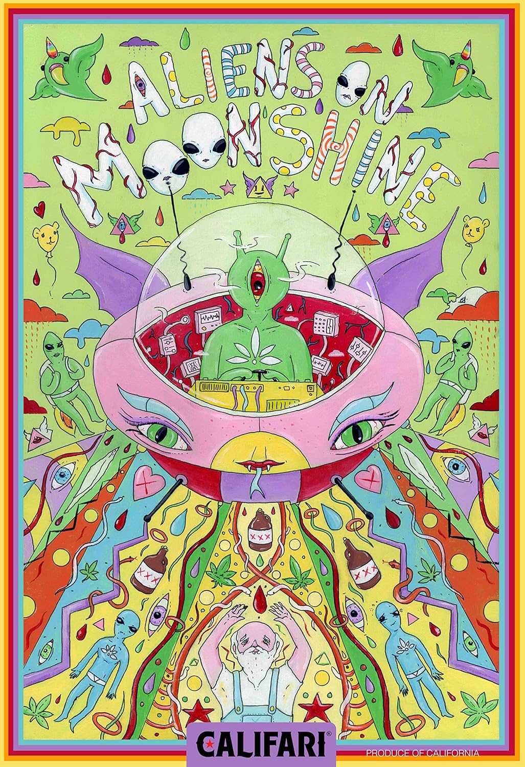 Aliens on Moonshine - Full Color Cannabis Strain Art Poster, Featuring Famous Pot, Weed, Marijuana, Ganja, Decor for a Home, Dispensary, or Smoke Shop - 13