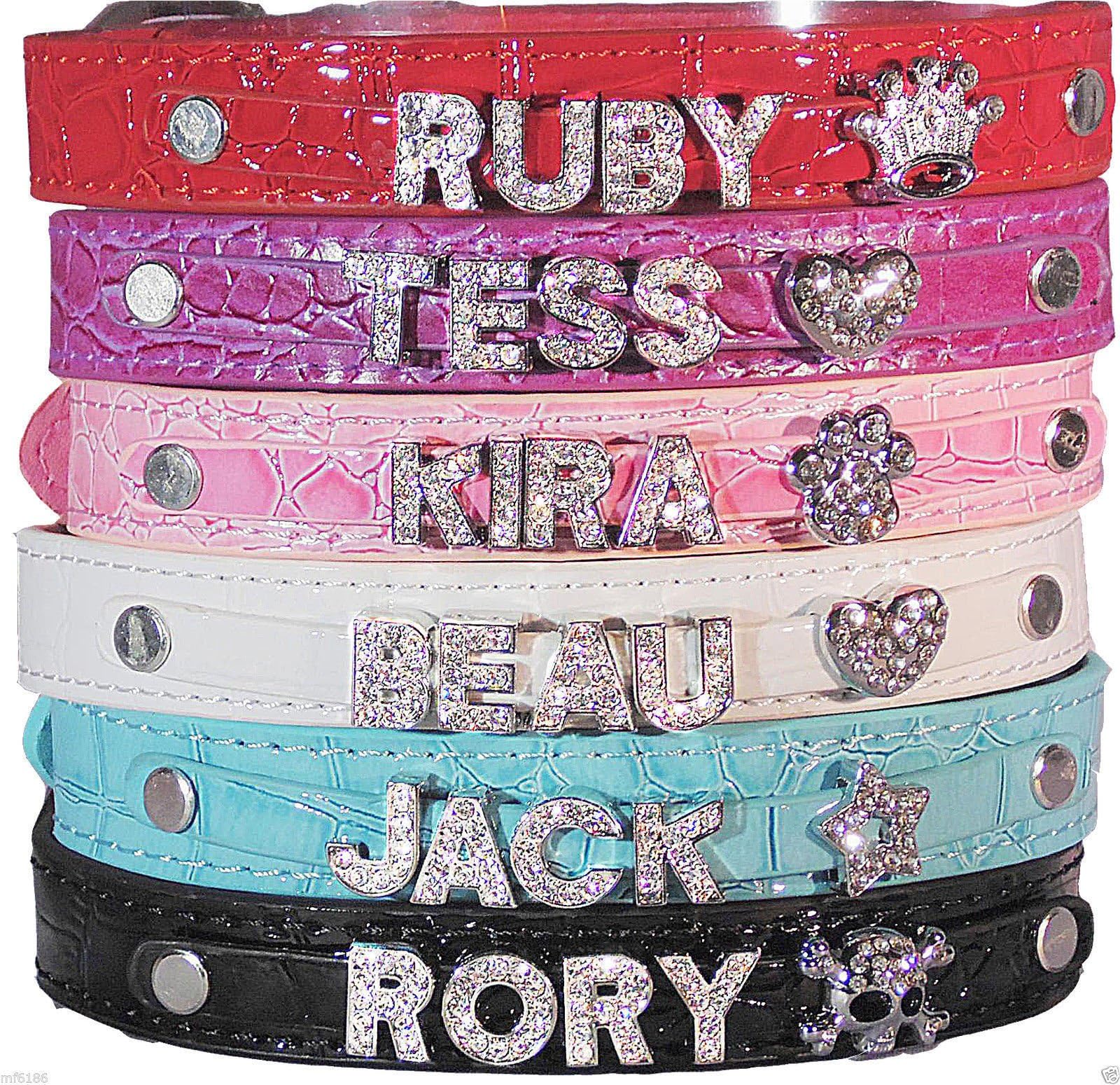 Swanky Paws Croc Personalised Pet Dog Cat Collar Rhinestone Name Bling Charms PU Leather UK-Pink-Large (2.0 x 42 cm)