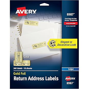 Amazon.com : Avery Address Labels with Gold Border for Inkjet Printers, 1