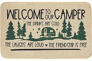 OCCdesign Durable Burlap Camper Rug Mat -Welcome to Our Camper The Friendship is Free Tree -Decorative Camp Doormat for Motorhomes,RV Camping -27.5X17 inches