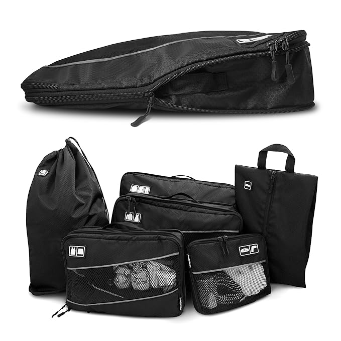 Premium Kompressions-Kleidertaschen I Ultraleichtes 6-teiliges Koffer-Organizer-Set I Platzsparende Packtaschen mit Kompressi