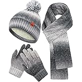 ShinyMarch Kids Winter Hat Scarf Gloves Set Thick Thermal Lined Beanie with Pom Warm Neck Gaiter Knit Mittens for Boys Girls